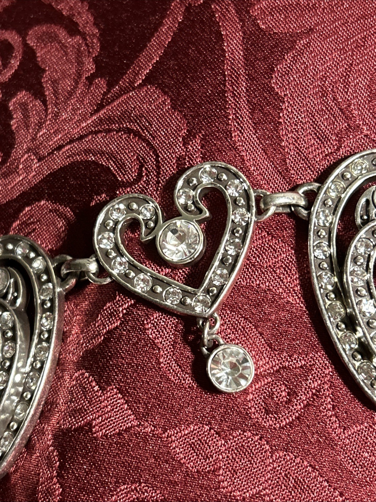 Brighton Silver Heart Pendant belt Pavé Clear Stones SZ M
