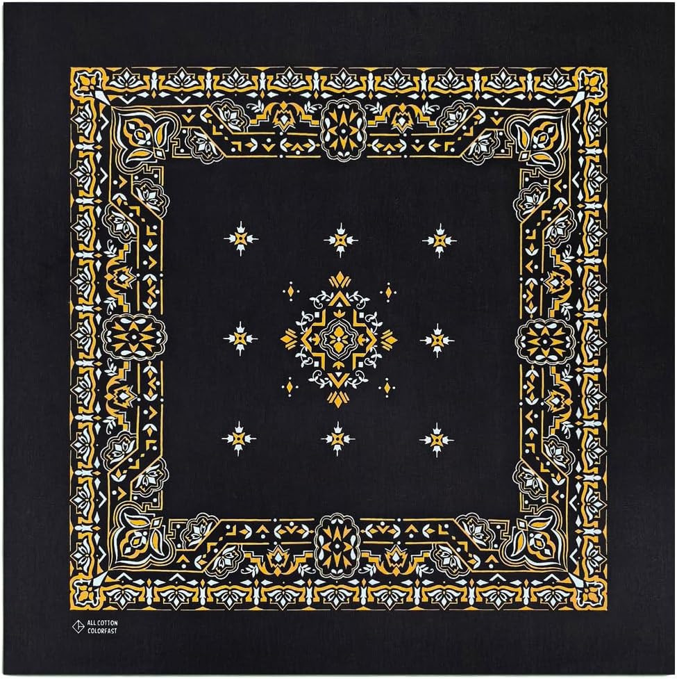 4-Pack 100% Cotton Bandana Set, Vintage Graphic Print, 22X22 Inches