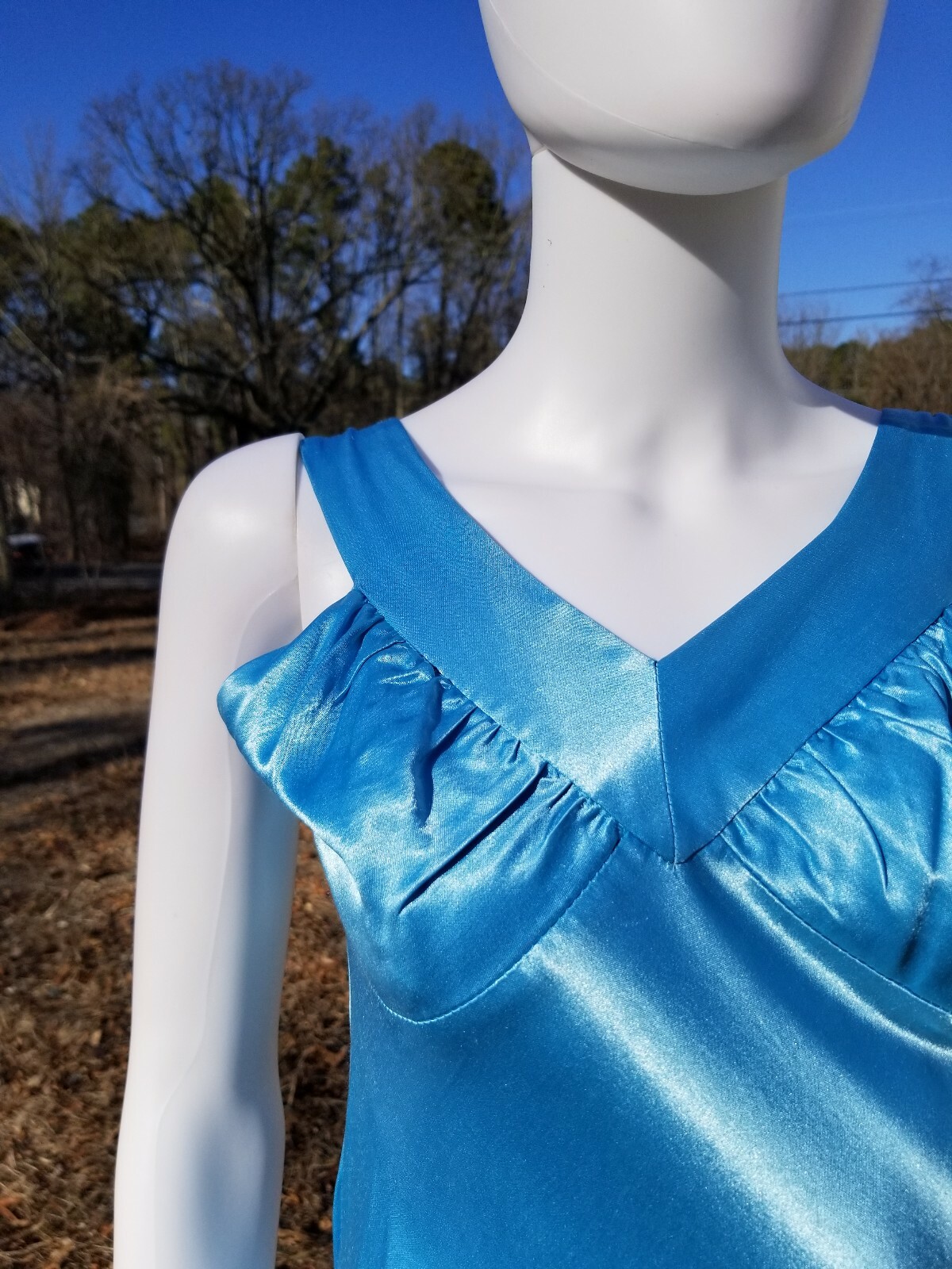 Vtg 90s Zum Zum Niki Livas Blue Satin Bias Cocktail Gown Ruched Back prom dress
