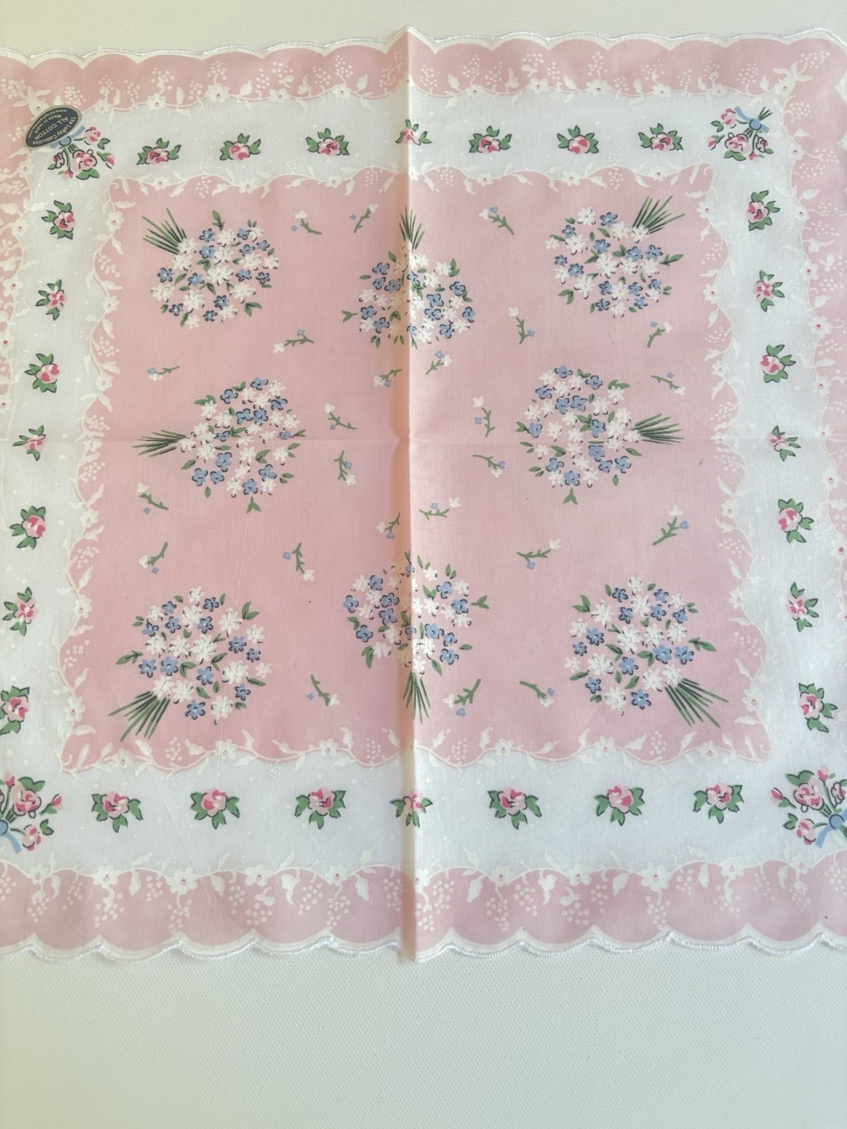 Lovely New LuRay Pastel Pink Handkerchief Hankie With Scalloped Border