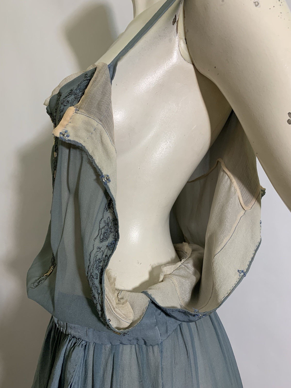 True Vintage Late 1910s/Early 20s Beaded Blue Silk Dress Blouson Bodice