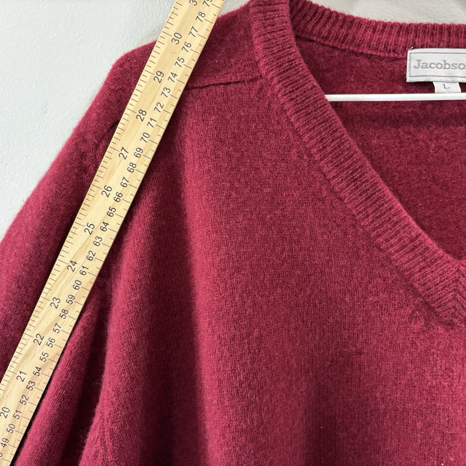 Vintage Jacobson’s 100% Lambswool L Sweater Knit Pullover V-Neck Dark Red Preppy