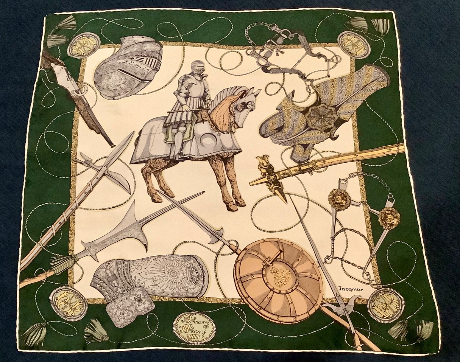 Rare Vintage Jacqmar Silk Scarf “Armour of King Henry VIII” 90cm