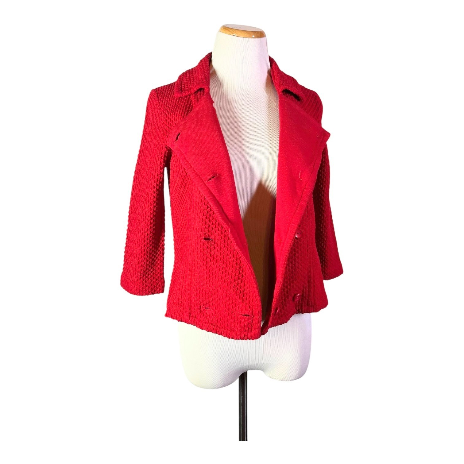 Vintage Beeline Fashions Size S? Red Double-Breasted Knit Cardigan Jacket