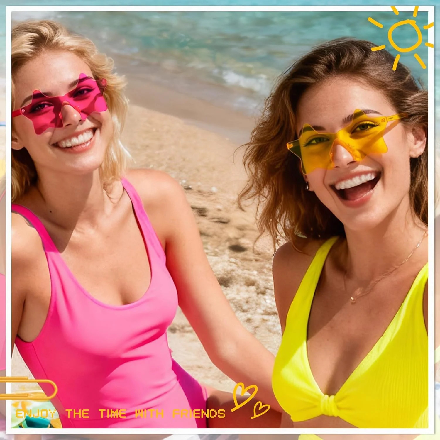 9 Pack Star Sunglasses, Colorful Rimless Star Shaped Glasses, Unisex Party Favor