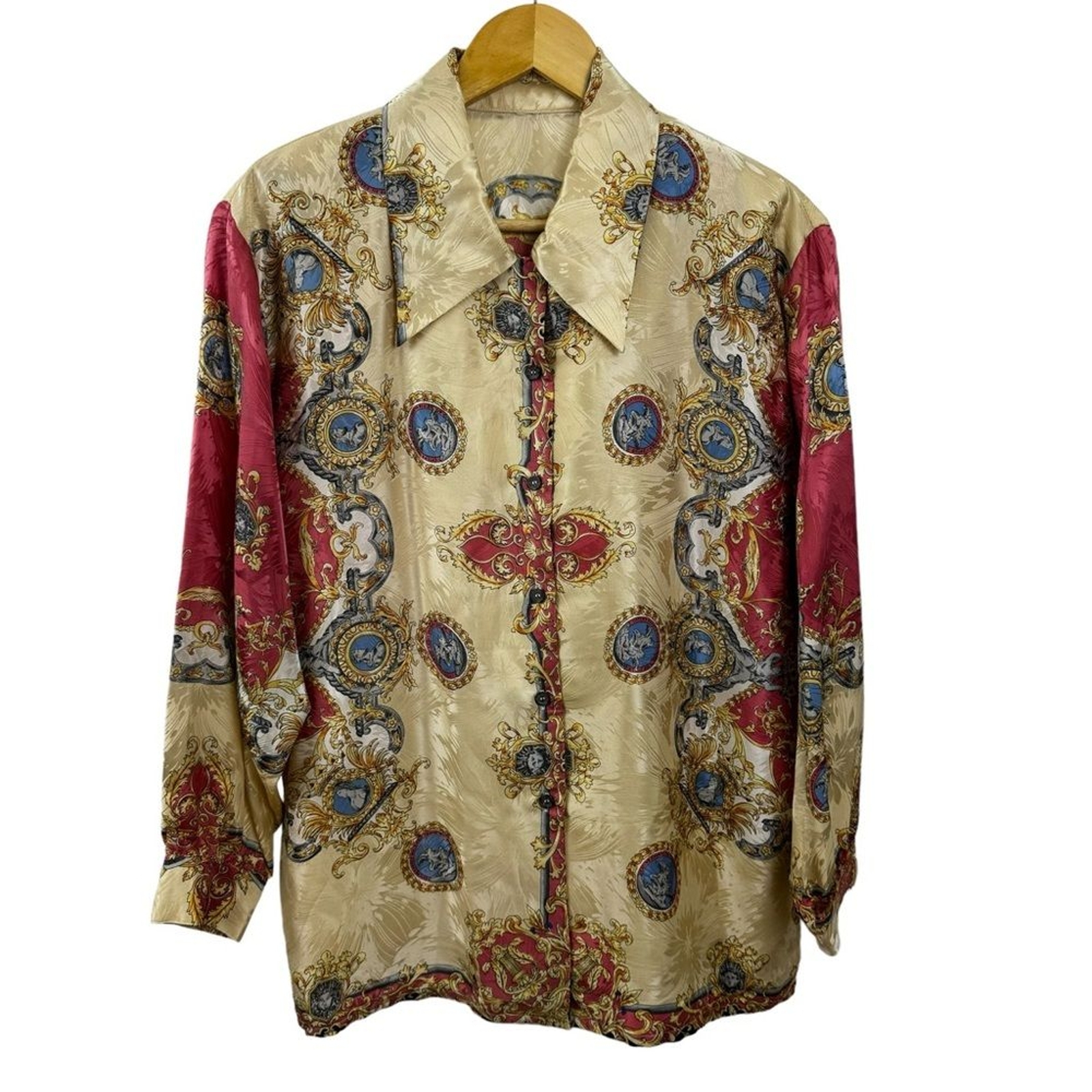 Vintage German Button Down Blouse Versailles Royal Elegant 100% Silk & Acetate