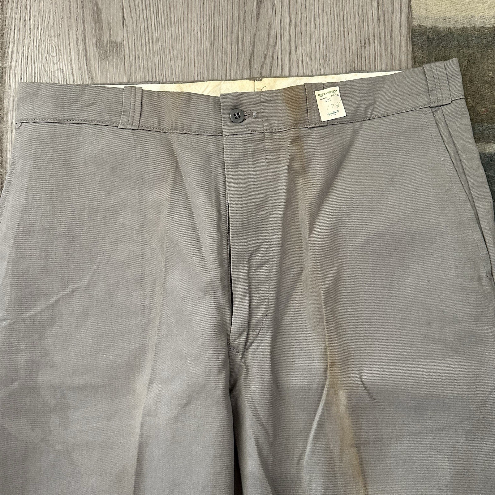 Vintage Deadstock All Wear 50s Chinos Sanforized Gray Mens 34×31 Cotton Pants