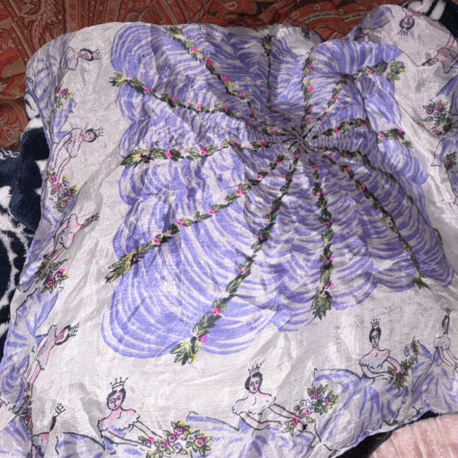 Vintage Ballerina Floral Handkerchief Silk 17 inches