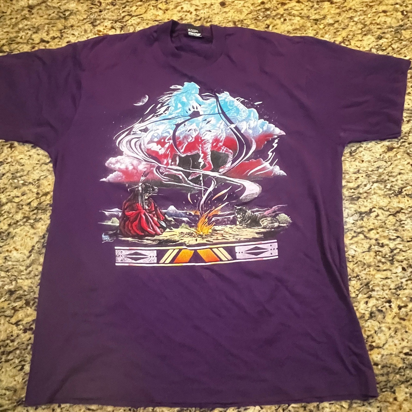 Vintage Screen Stars Best Purple Graphic T-Shirt XL Native American Spirit Horse