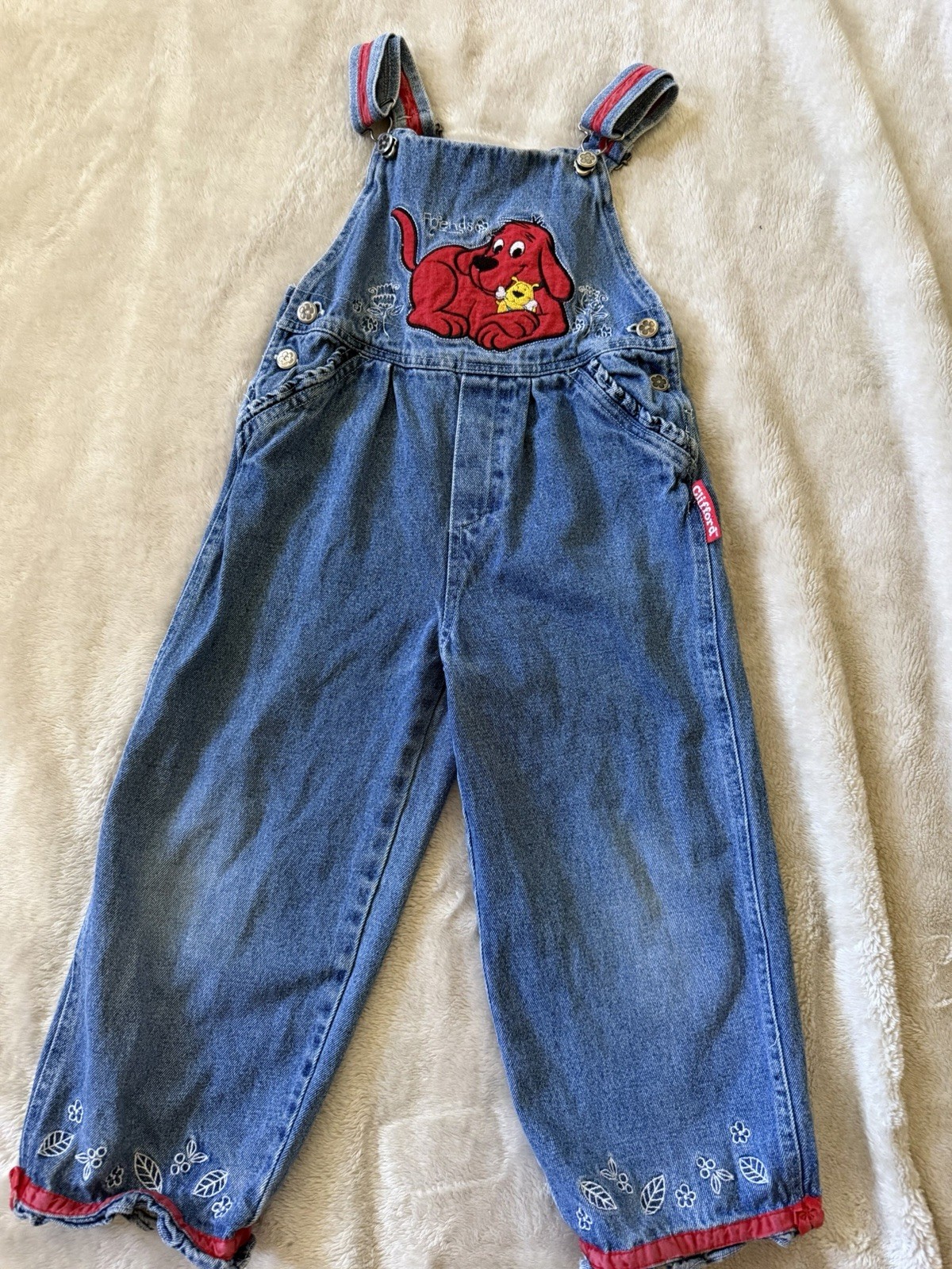 Clifford the Big Red Dog Youth Kids Denim Overalls Size 4T Vintage 90s
