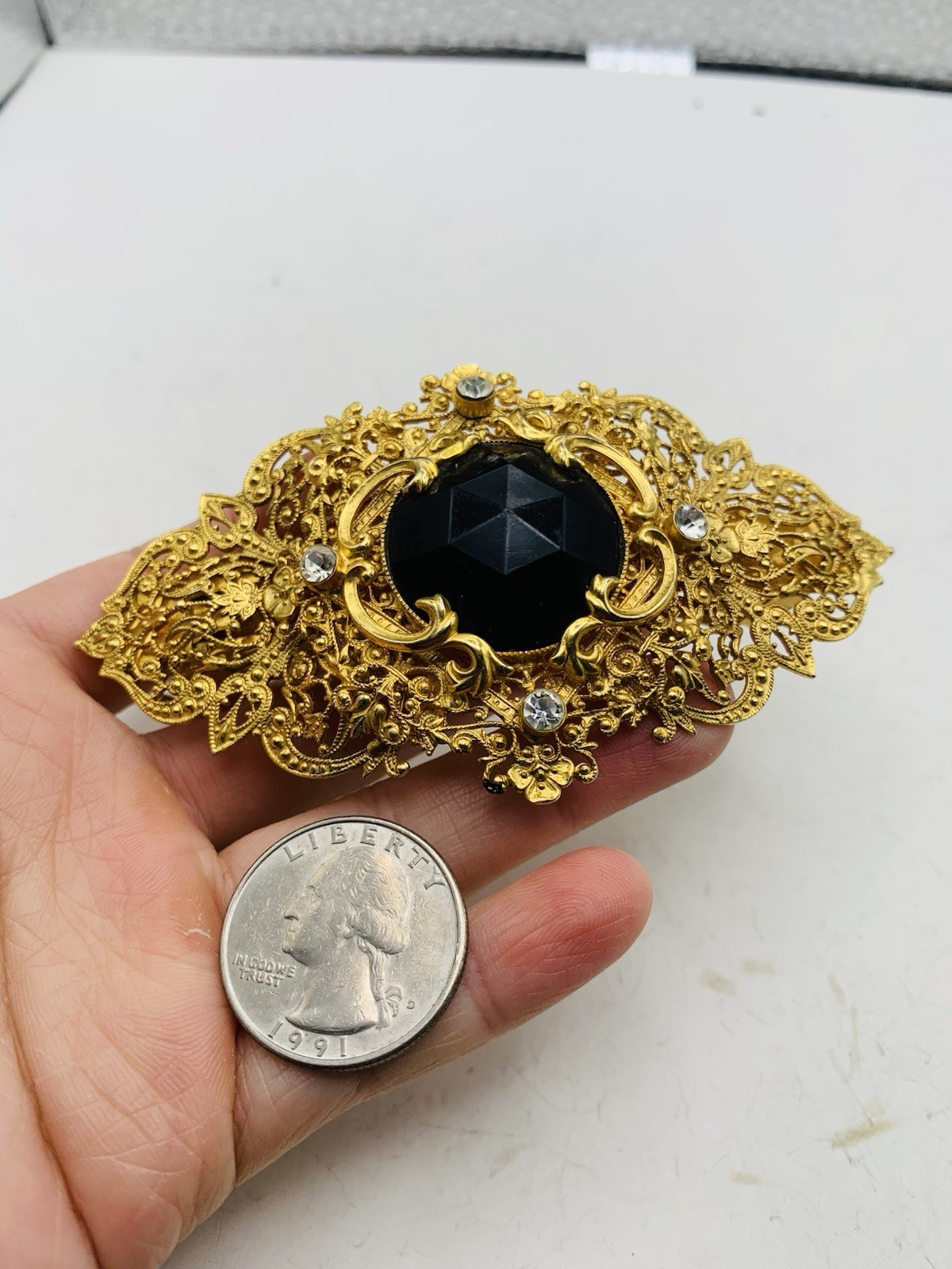 Vintage Gold Tone Renfaire Gothic Victorian Style Ornate Filigree Hair Barette