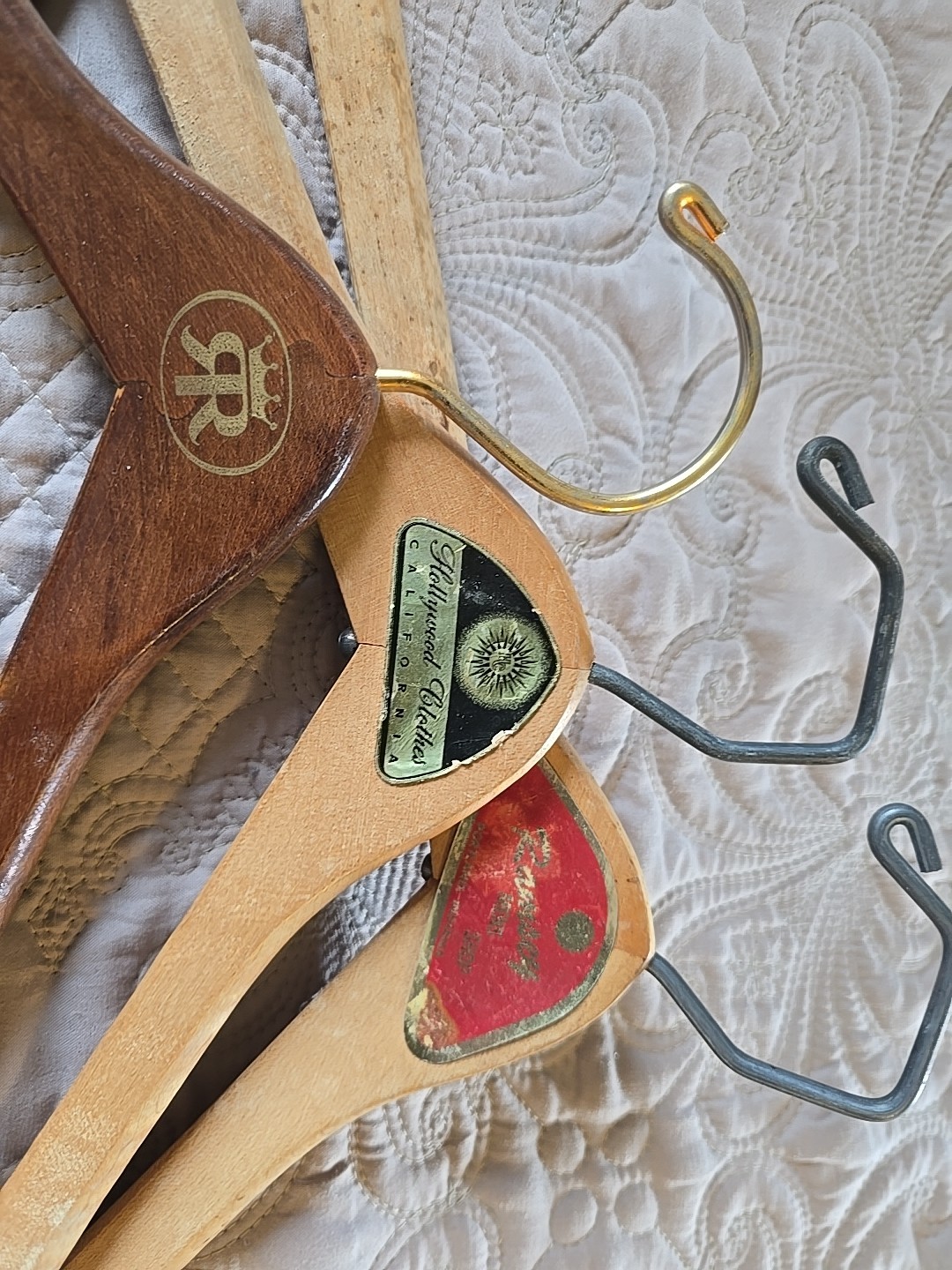 Lot of 6 Wooden Suit Hangers with Pant Bar – Vintage Metal Suit Slacks Coats