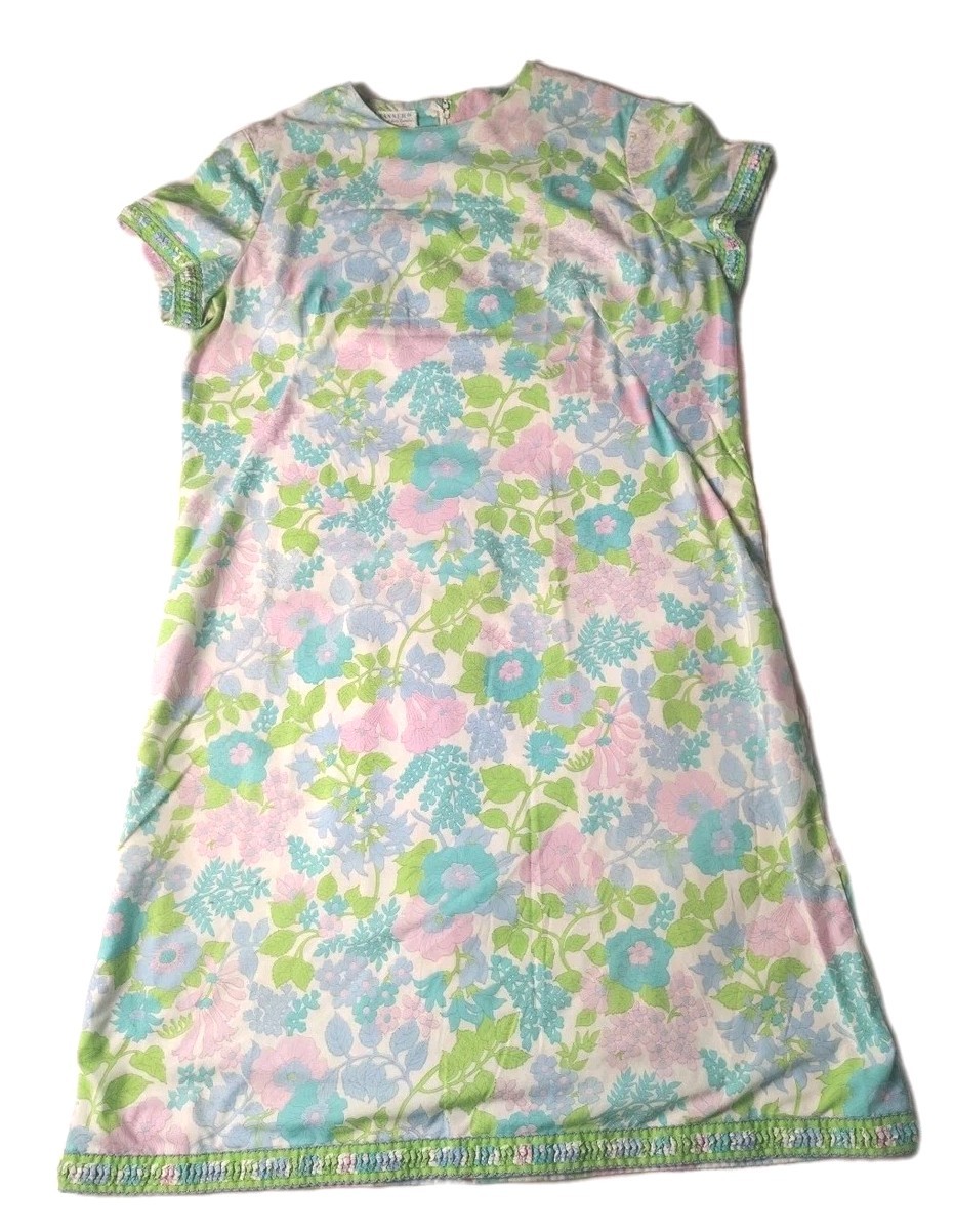 Tanner Of North Carolina Dress Dorothy Cox Cotton Shift Sz 16 Blue Green 1960s