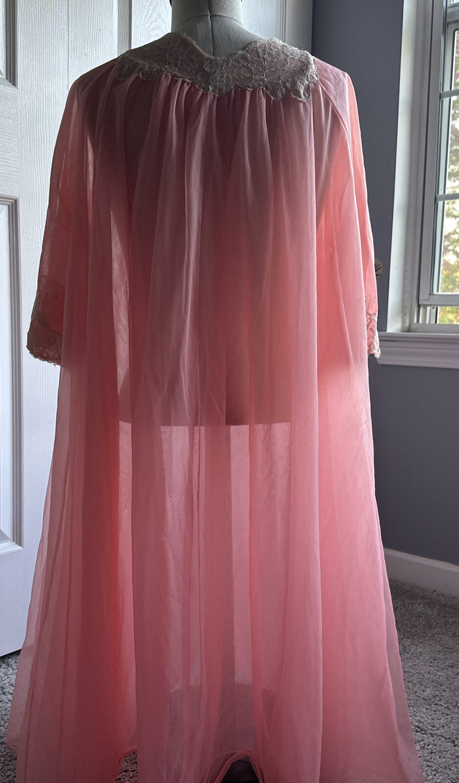 Van Raalte Pink Double Chiffon Peignoir Gown Size Small 1960s