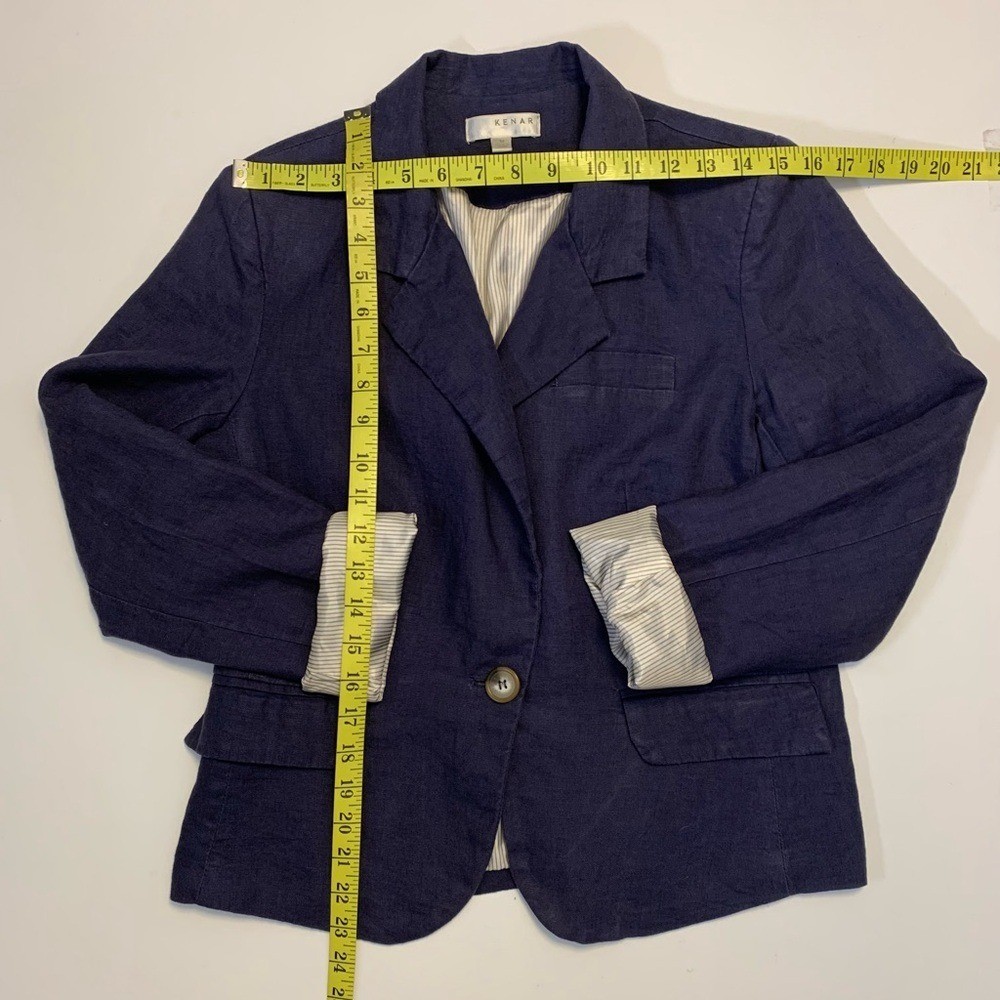 Kenar Navy Blue 100% Linen Blazer – Striped Lining – Size Medium
