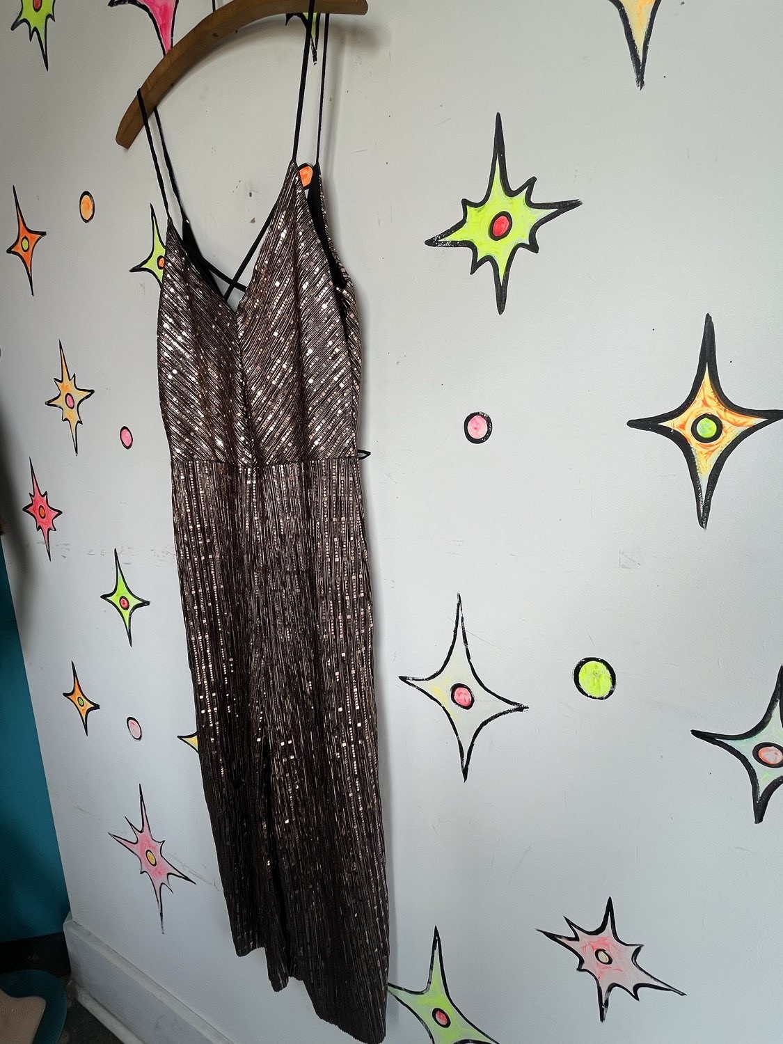 Metallic Gold Y2K Does 70s Disco Wide Leg Party Jumpsuit Retro Clubwear S/M