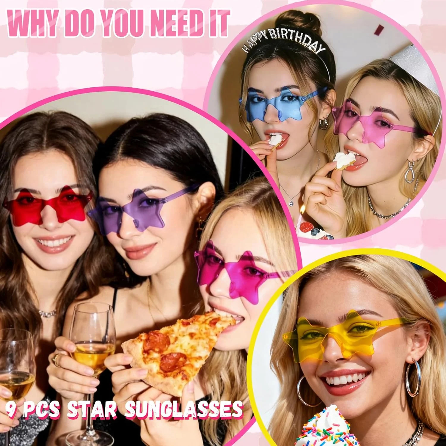 9 Pack Star Sunglasses, Colorful Rimless Star Shaped Glasses, Unisex Party Favor