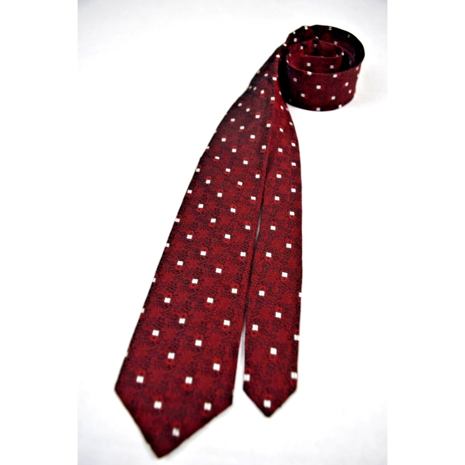 Neck Tie VTG 50s 60s Midnight Squares Carmine Red Acetate Rayon Tie 52″ x 2.5″