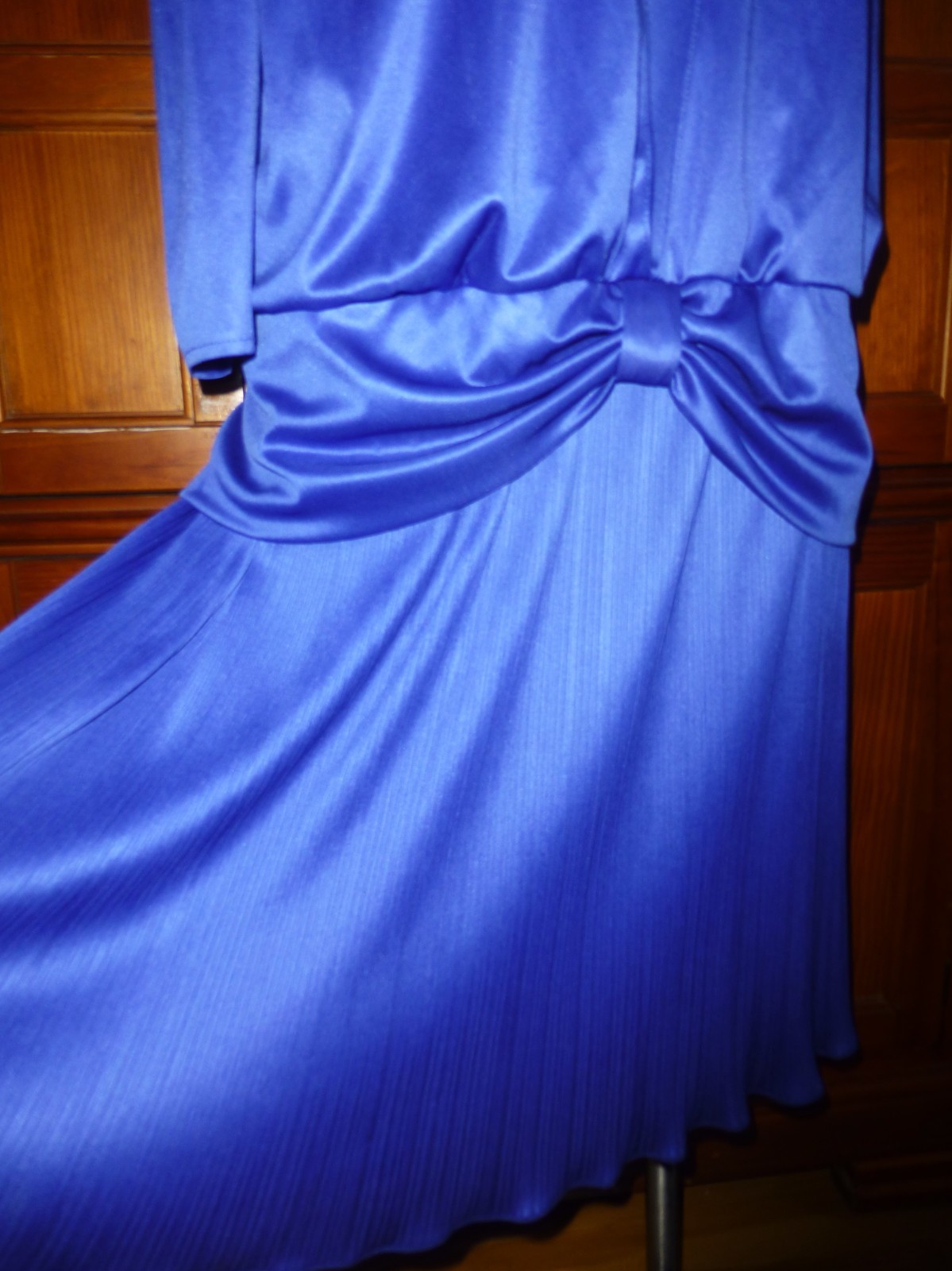 Vtg 80s Royal blue DECO silky Jersey Glitter Cocktail Gatsby party DRESS sz 12 L