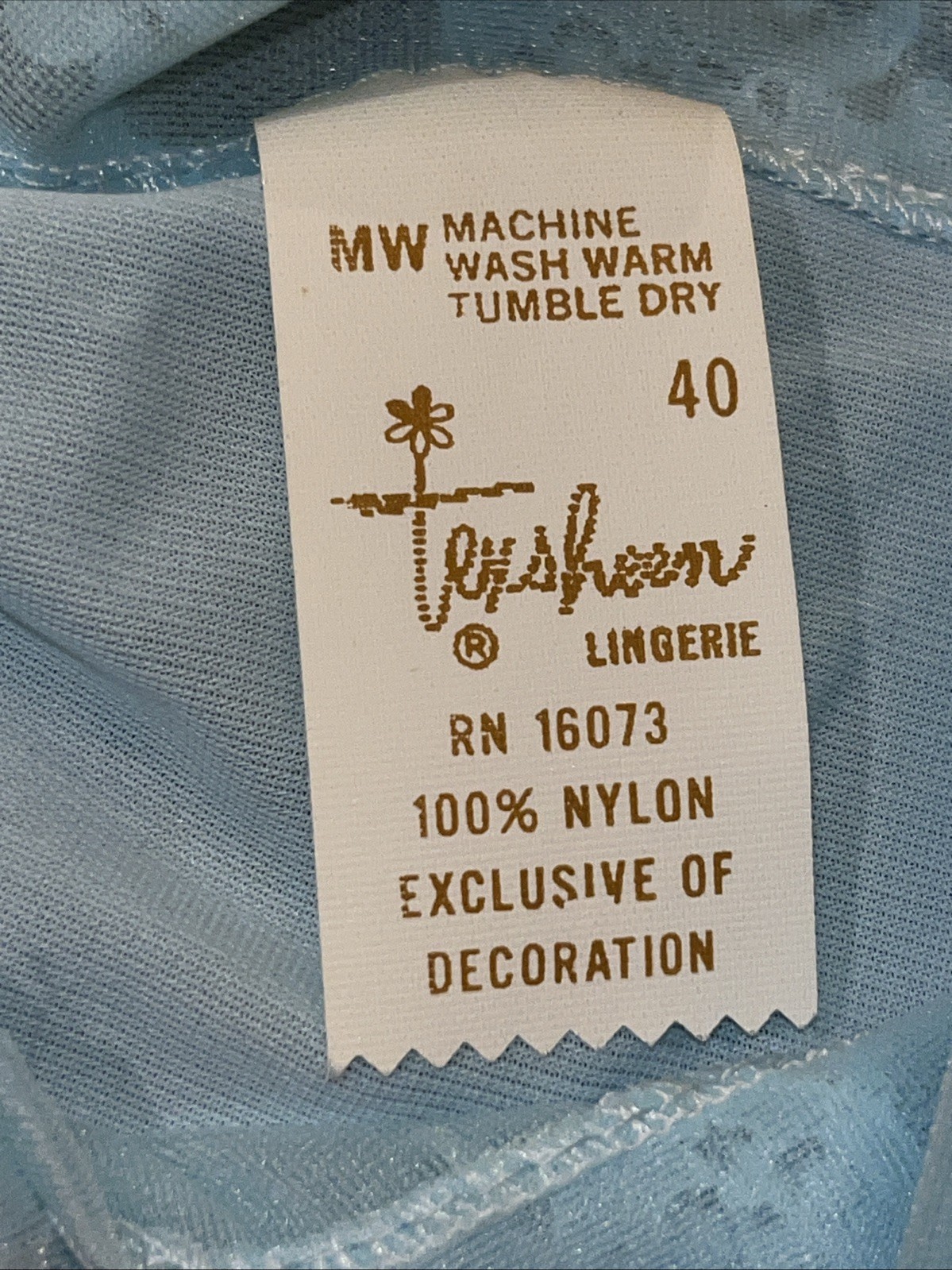 VTG Texsheen Pajama Set Lace Blue Nylon Sz 40 Pants & Top Lingerie EUC B15