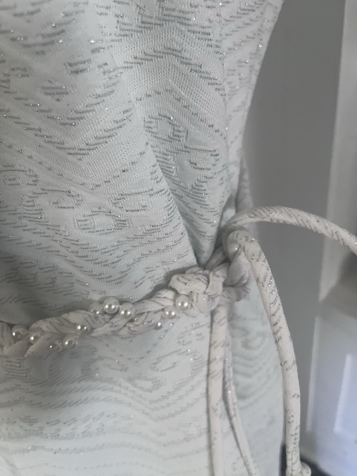 VOLUP vintage Lady Carol of New York White Textured Shift Dress w/ Rope Belt