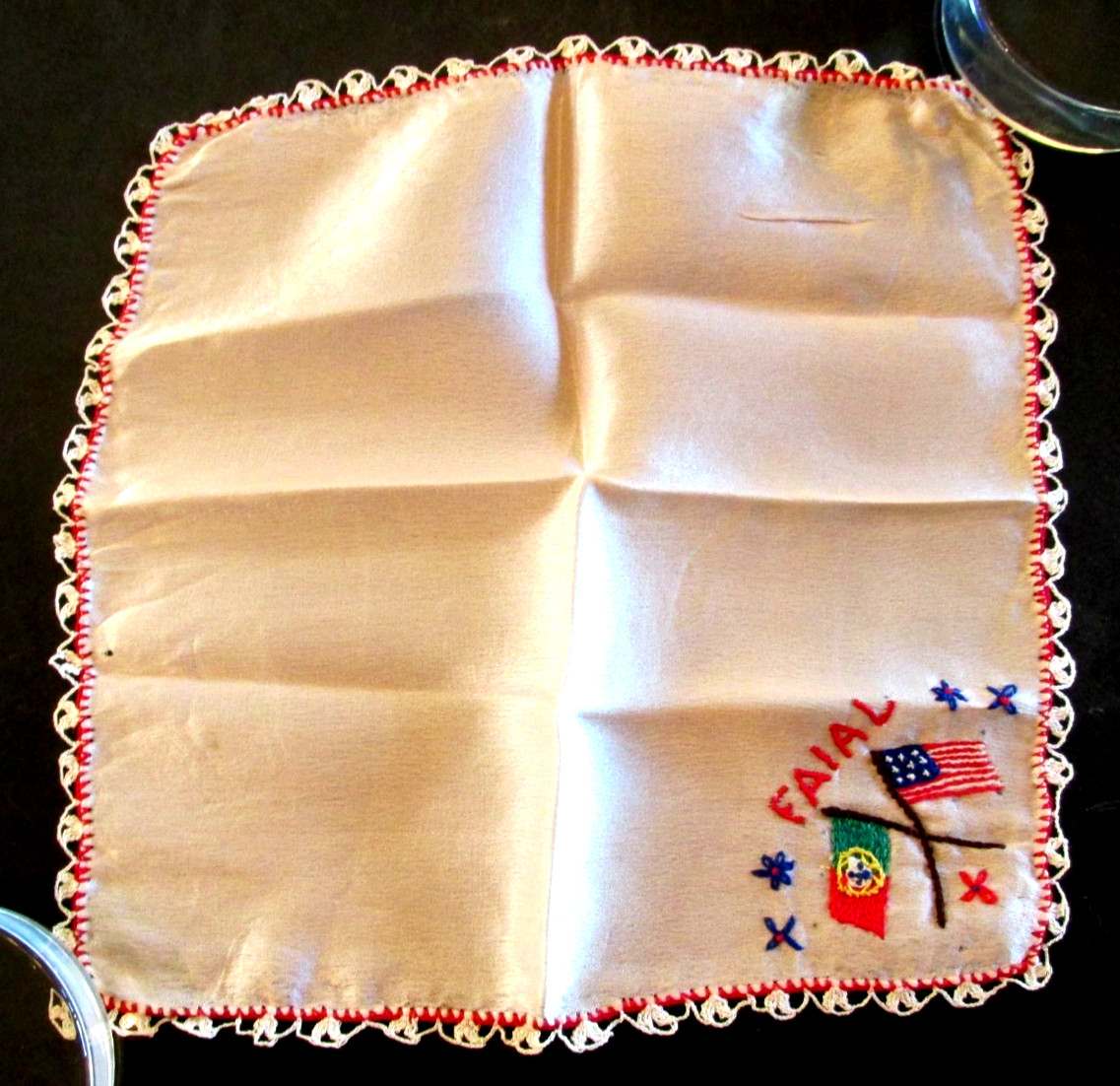 Handkerchief Faial Portugal United States Souvenir Flags Flower VTG