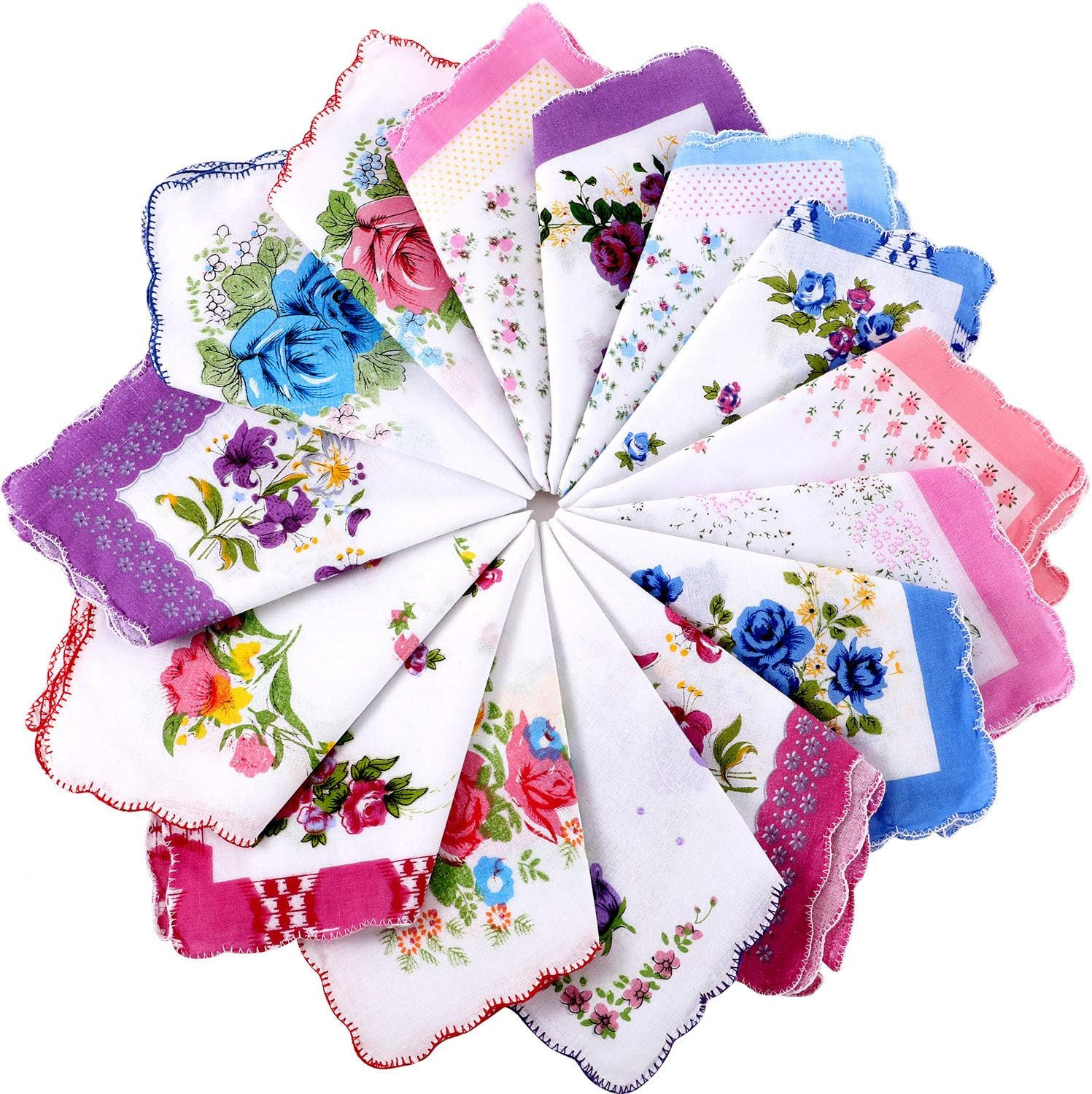 15 Pieces Ladies Handkerchiefs Womens Floral Handkerchiefs Set Vintage Handkerch