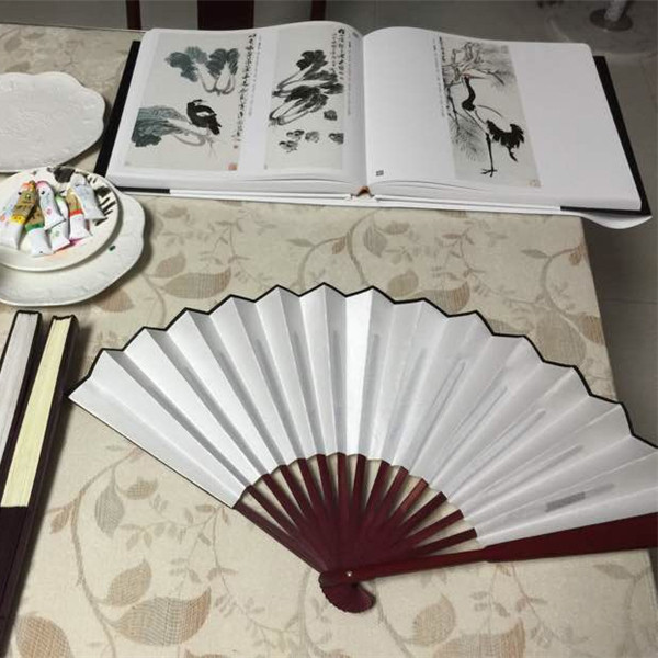10/13in Folding Hand Fan Chinese Silk Cloth Handheld Wooden Bamboo Antique
