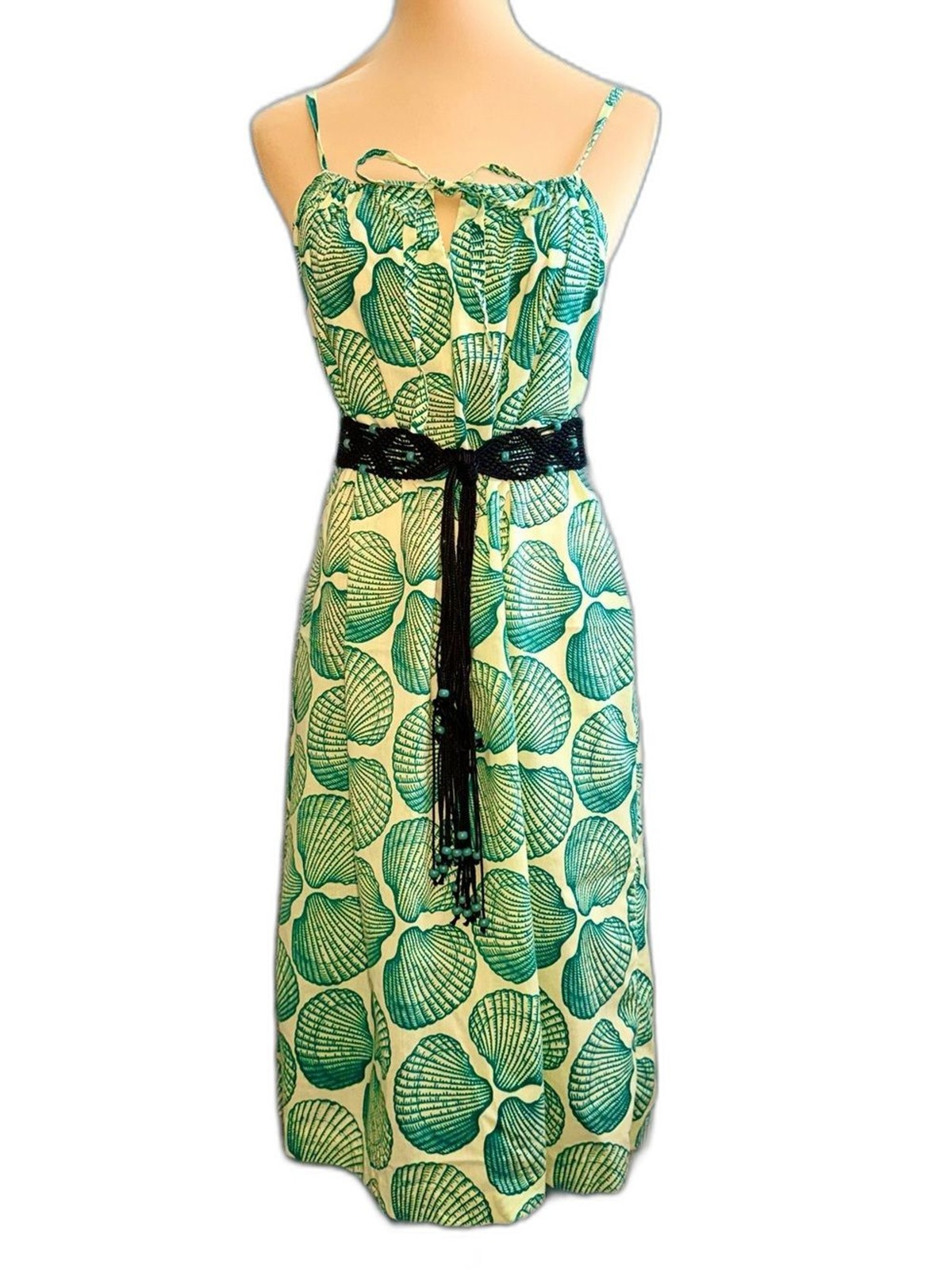 Vintage 1970s Jim Tillett St Thomas Hand Screened Seashell Dress Pockets M/L