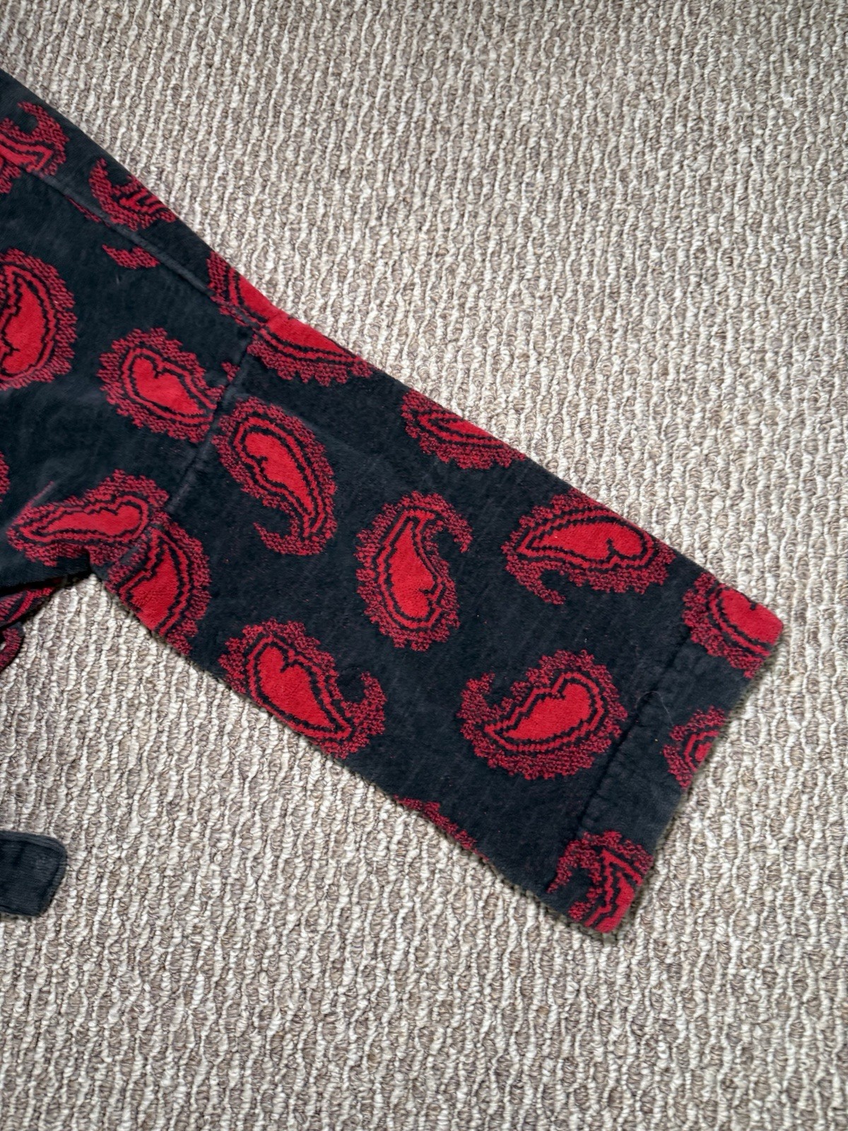 Vintage Terrycloth Robe Bill Blass Cotton Bathrobe One Size Red & Black Paisley