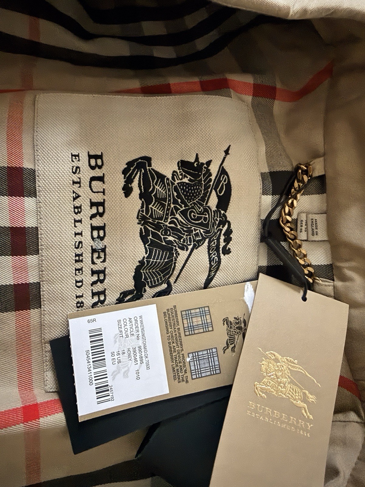 Burberry Kensington Heritage Trench Coat Honey US 16 EU 50 Made in England NWT