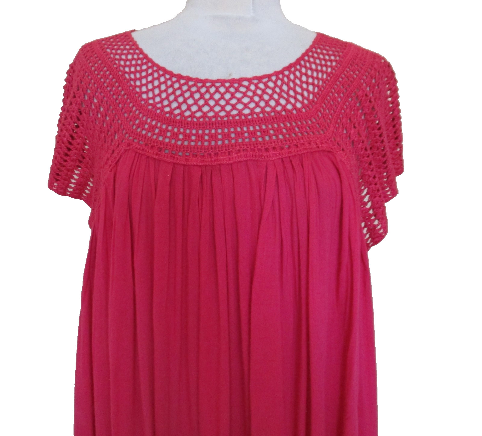 Vintage Chambeli Coral Cotton Blend Dress Boho Caftan Size 2X Crochet Trim