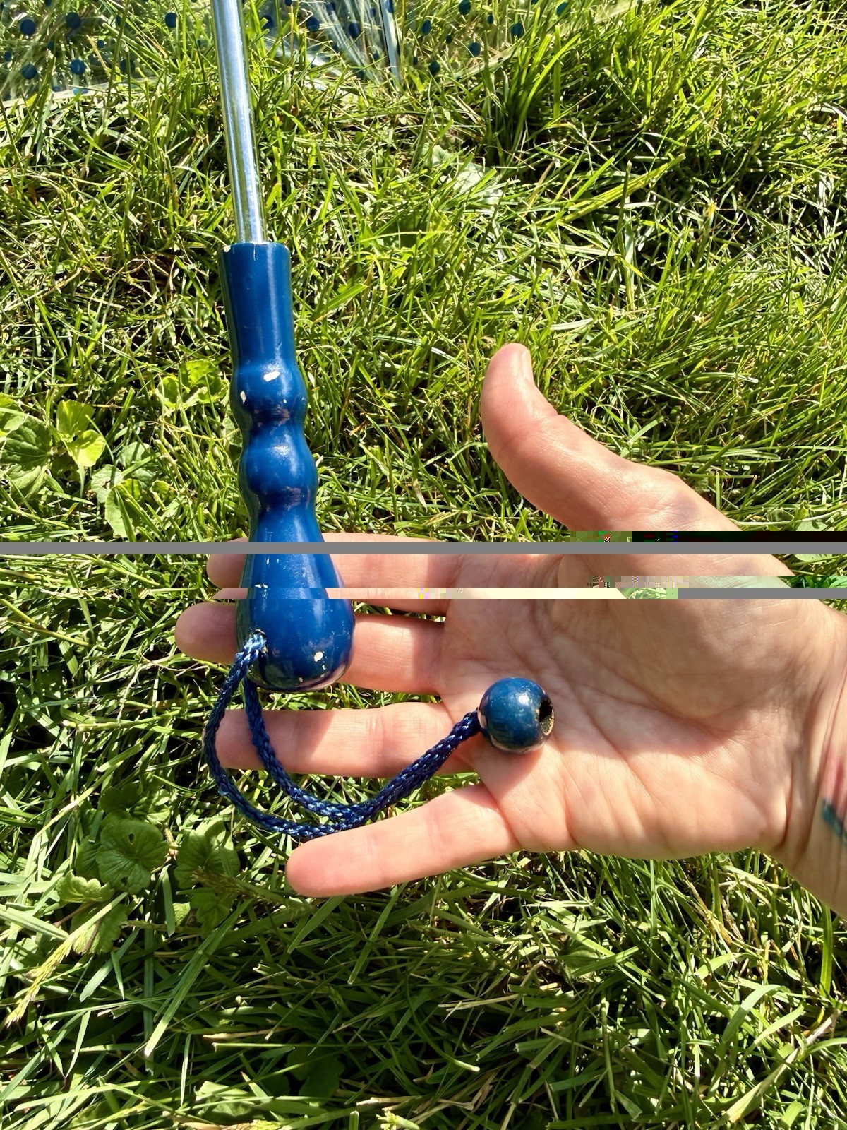 Vintage 60s Mod Clear Blue Polkadot Vinyl Bubble Top Umbrella