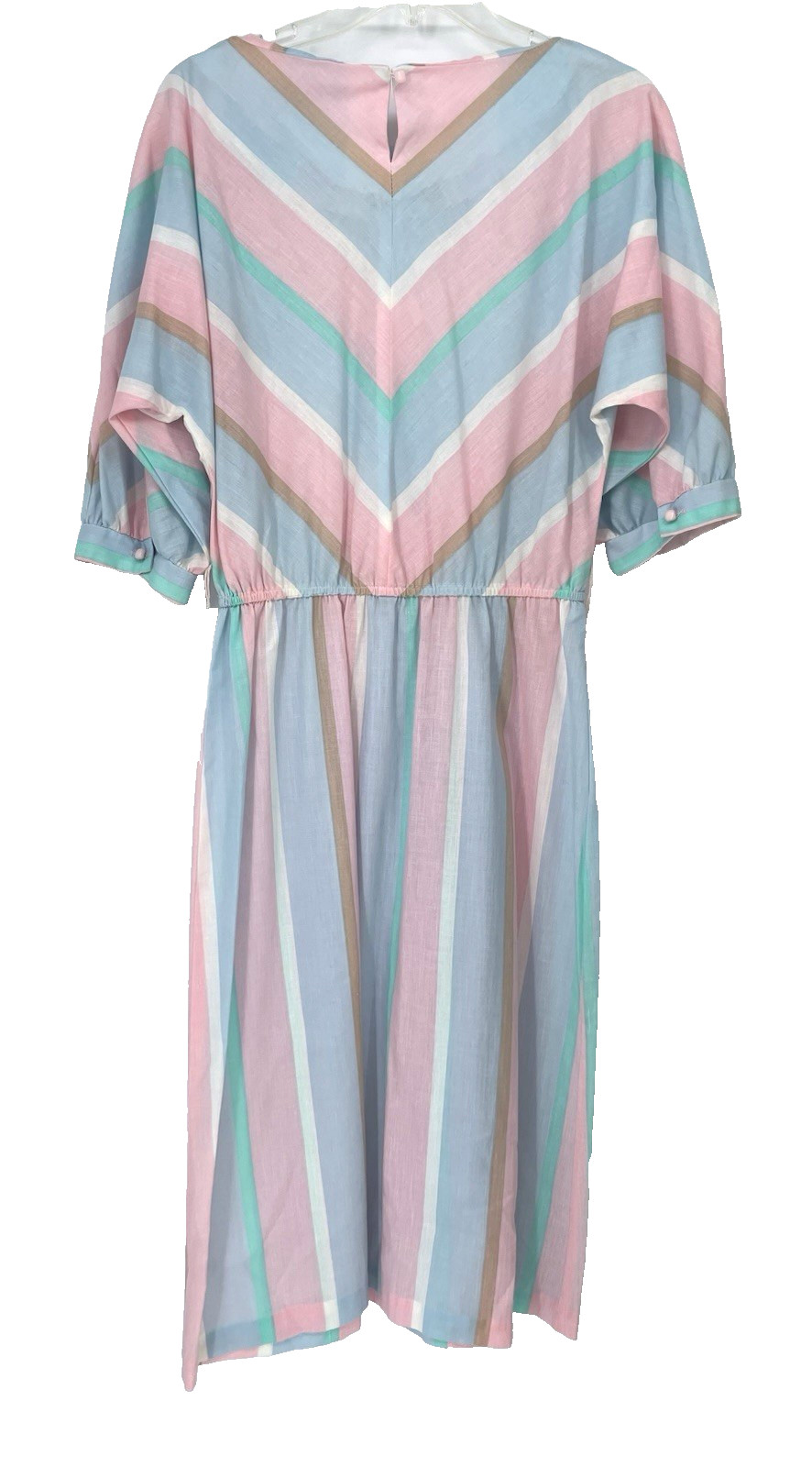 VTG Retro 1980s Pastel Chevron Striped Blouson Midi Cotton Shirt Dress md/lg