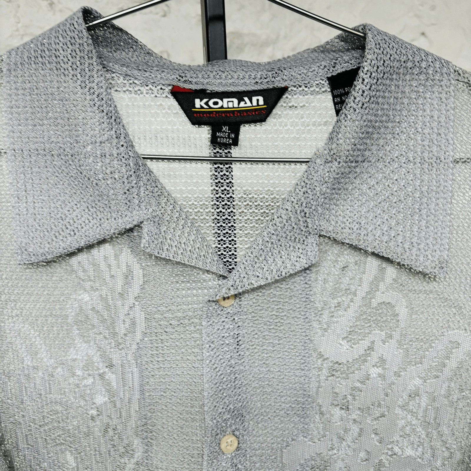 Vintage Sheer Dragon Print Mesh Club Shirt KOMAN 90s Y2K Gray Black Ombre XL