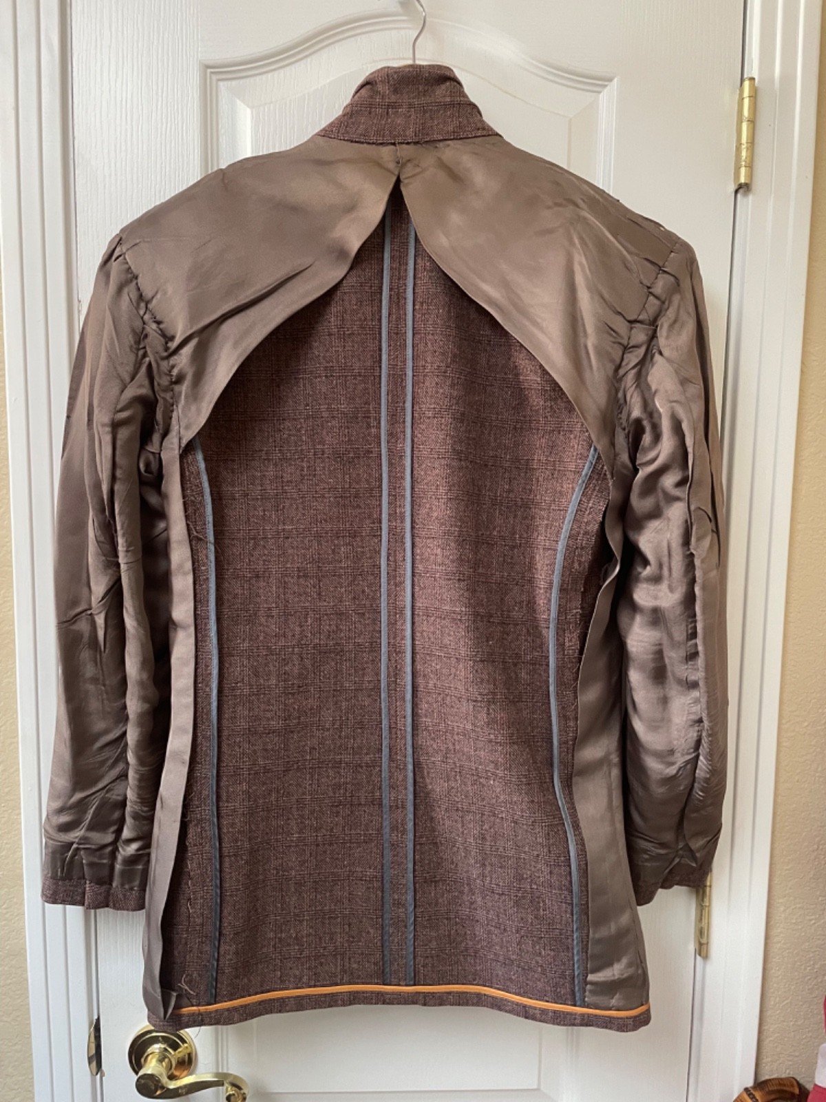 Vintage 1940s California Clothes Wool Glen Plaid Sport Coat Jacket 42R Brown Pat