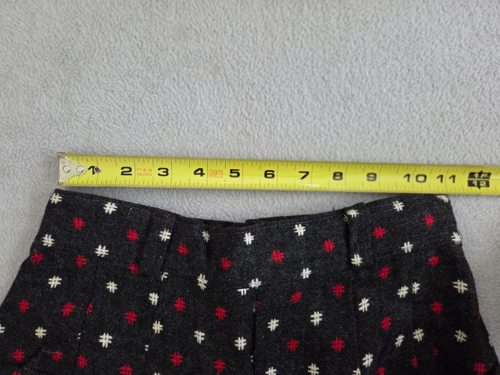 Vintage Woman’s Skirt 100% Wool Home Sewn 1960’s Grey with Red/White Pattern