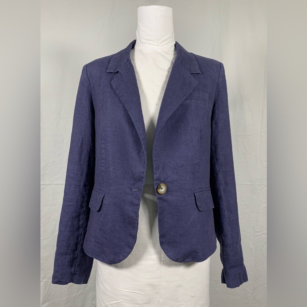 Kenar Navy Blue 100% Linen Blazer – Striped Lining – Size Medium