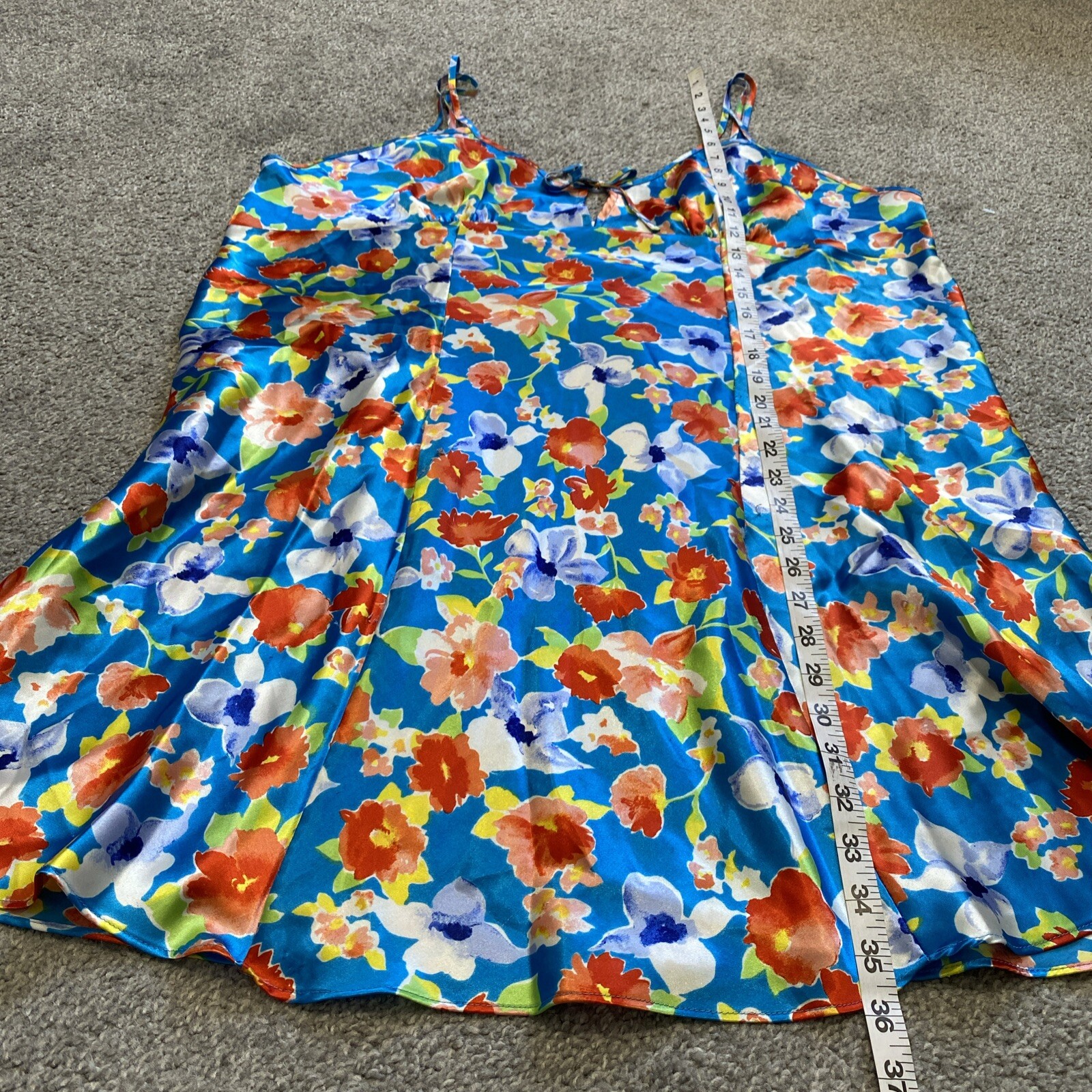 Vtg Gilligan O’Malley Sz XXL Satin Slip Dress Multicolor Floral Bias Opaque Gown