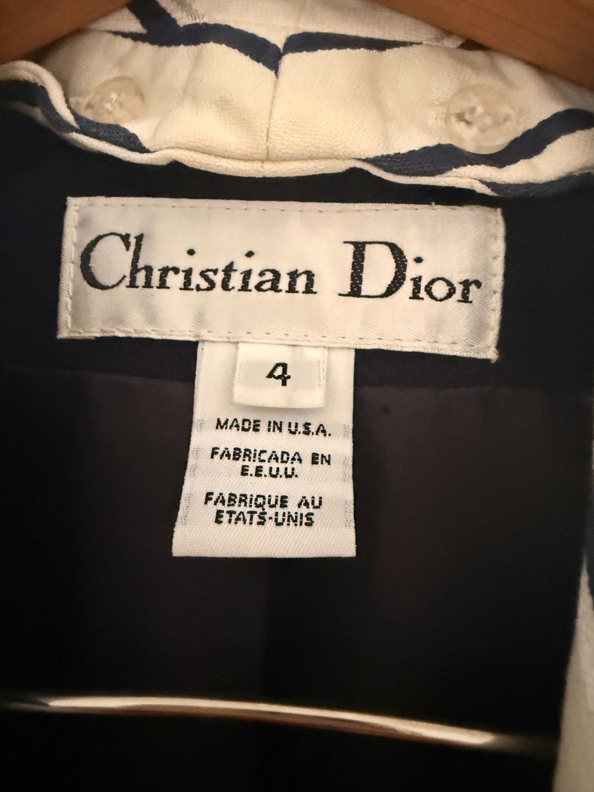 Christian Dior Boutique Vintage Navy Skirt Suit Size 4 Removable Collar & Cuffs