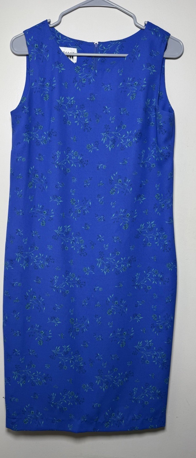 Vintage Leslie Fay Dress Midi Size 8 Blue Floral Sleeveless Casual Business EUC