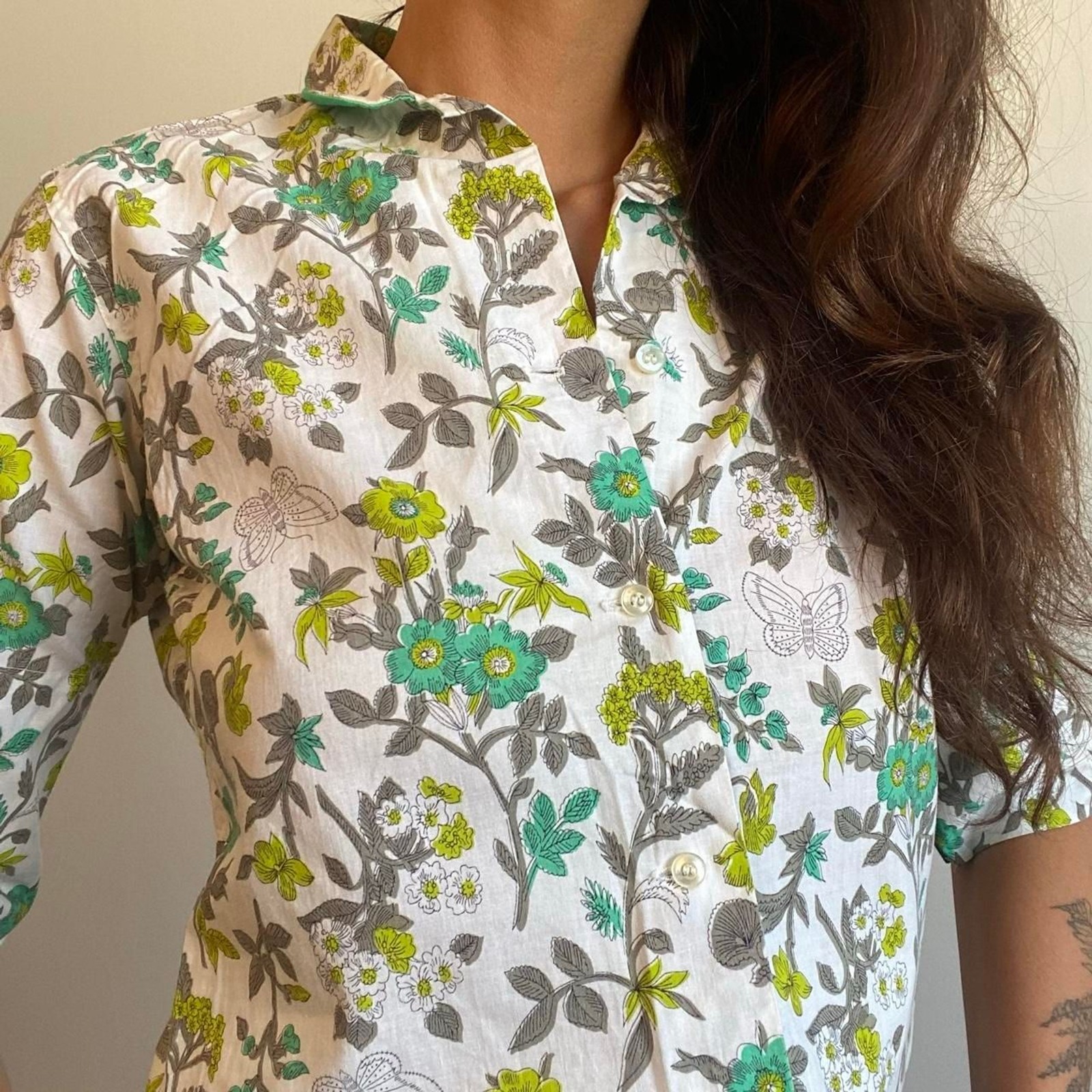 1950s floral butterfly cotton top