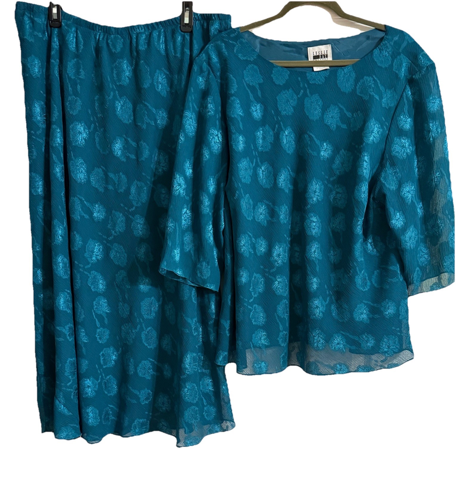 Vintage Leslie Fay Top & Maxi Skirt Sz 24WP Dk Turquoise Lined Classy Easy Care