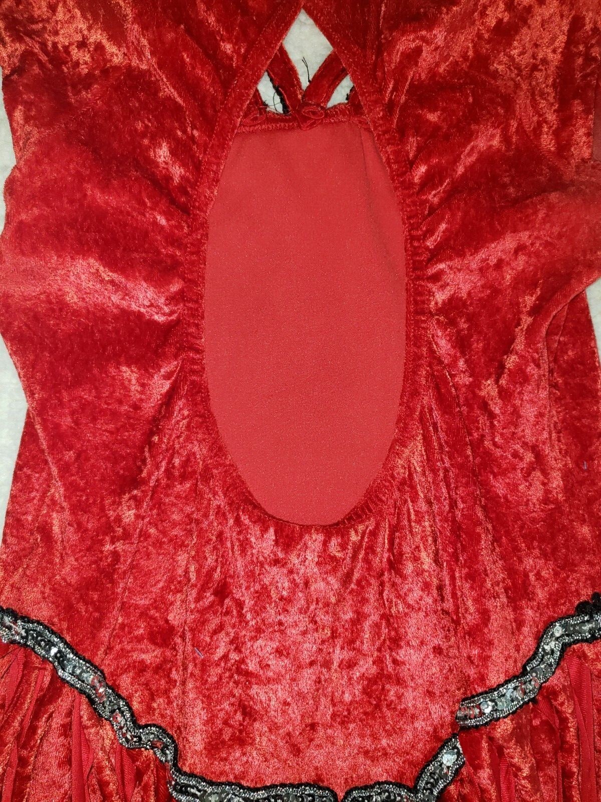 Vintage Performa Dancewear Glittering Red Velvet Tasseled Dress Made in USA