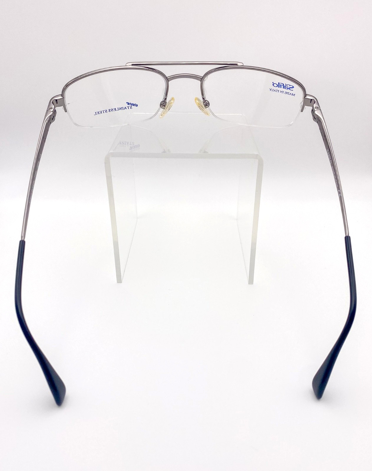 1980s Safilo Vintage Eyeglasses | Silver Slim Aviator Stainless Steel Frames NOS