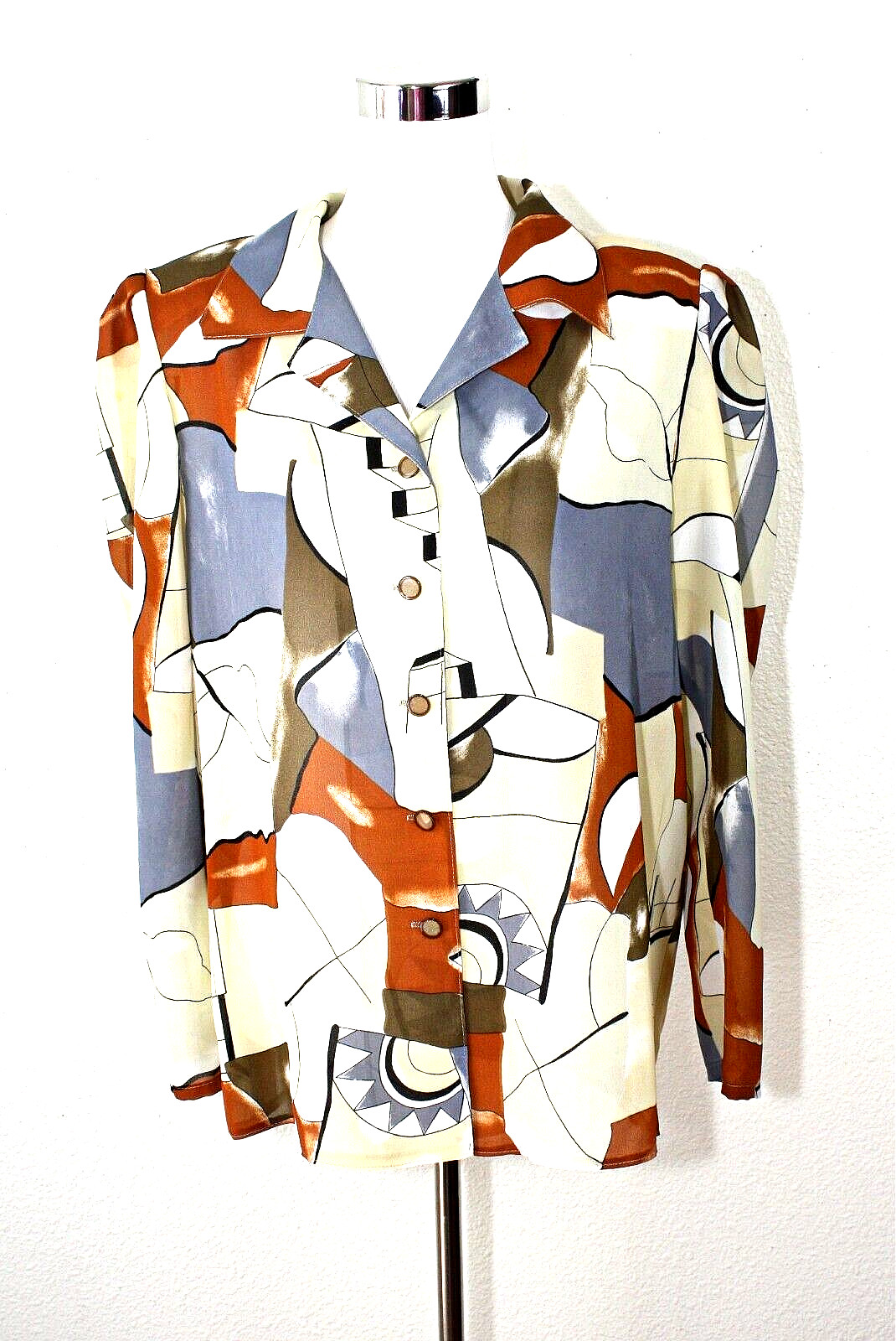 Feminine VTG CUSTOM MADE Woman’s Silk Top Blouse Sz. XL Abstract Heritage #02