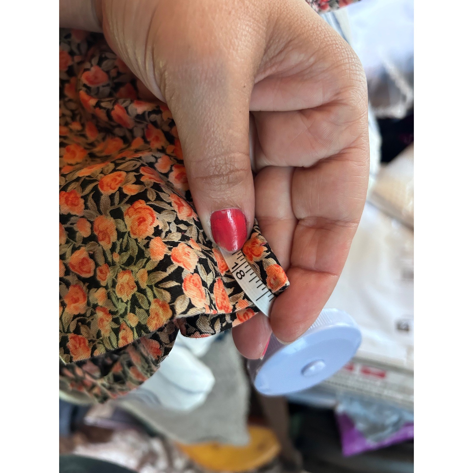Vintage Floral Puff Sleeve Peplum Blouse Women Medium Orange Calico 80s does 40s