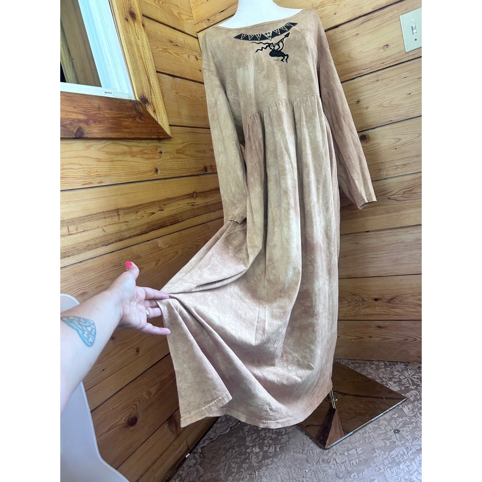 Vintage Cotton Maxi Dress Sz Large Brown Kokopelli Southwestern Dagoli Oversized