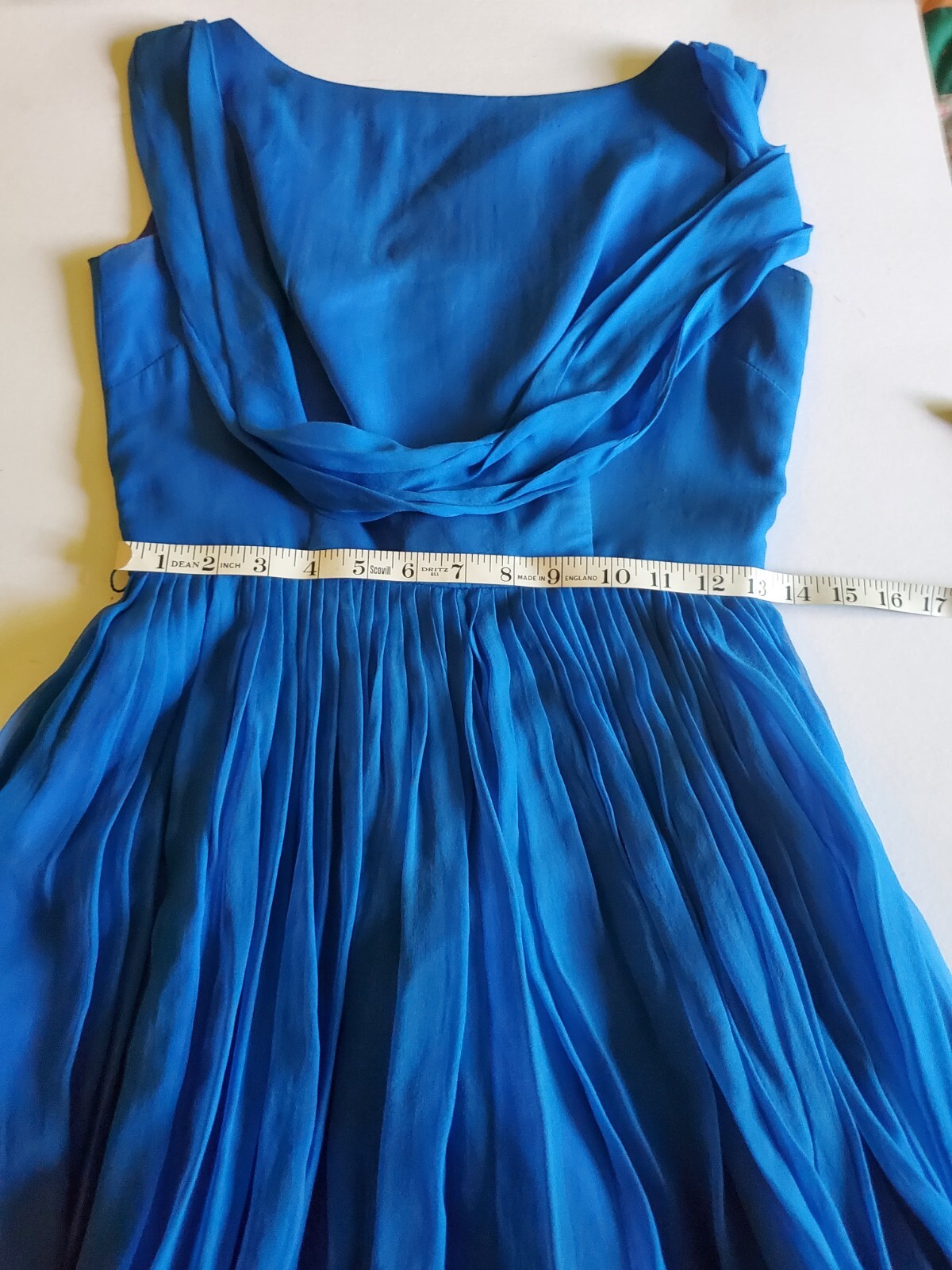 Vintage 1950s 60s ELINOR GAY Blue Party Formal Dress 26″ Waist