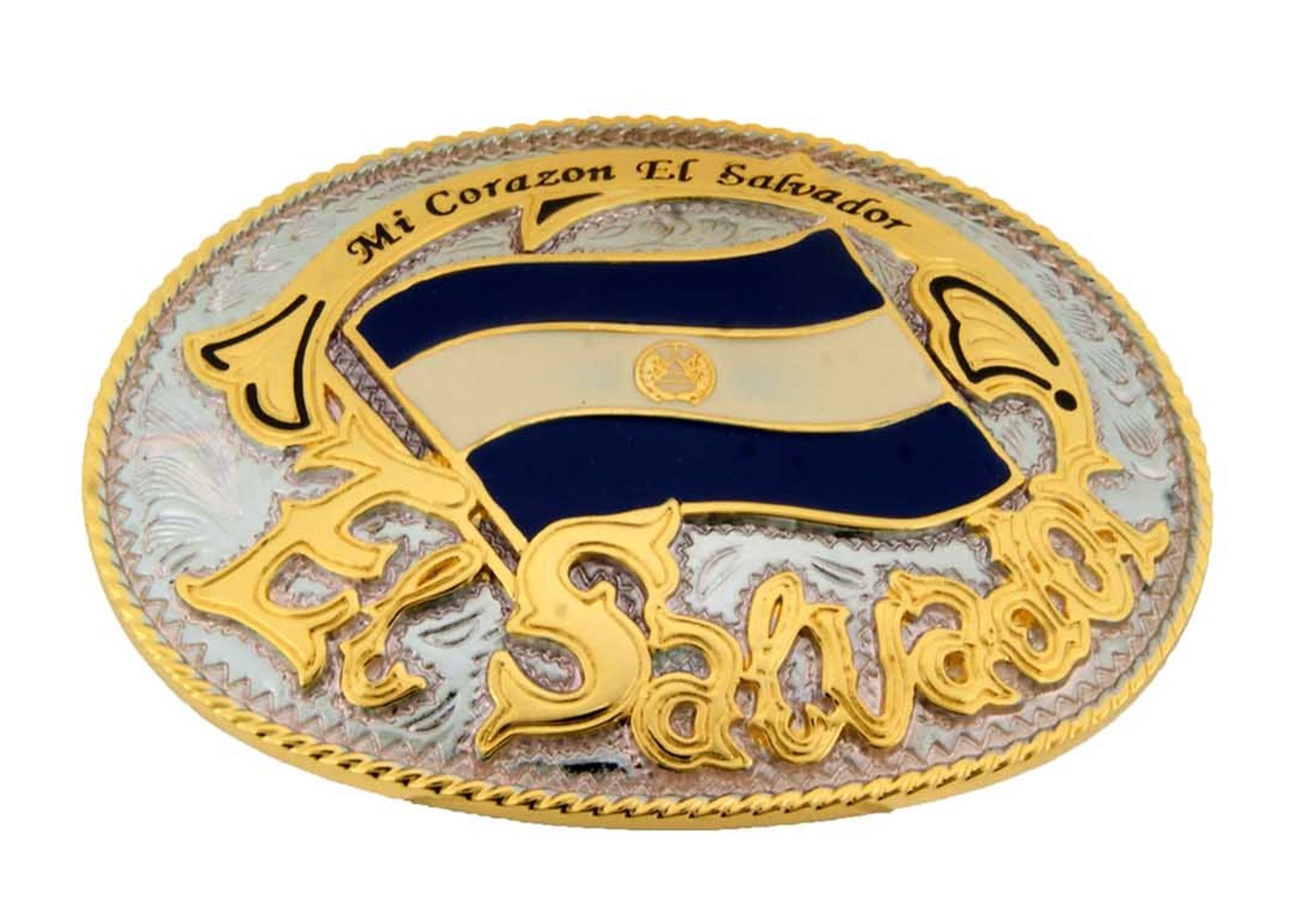 El Salvador Belt Buckle Central American Flag Gold Silver Metal Mens Fashion New
